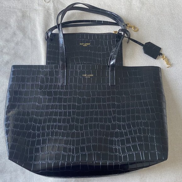 Saint Laurent Handbags - Black Crocodile-Embossed Tote Bag and Matching Pouch